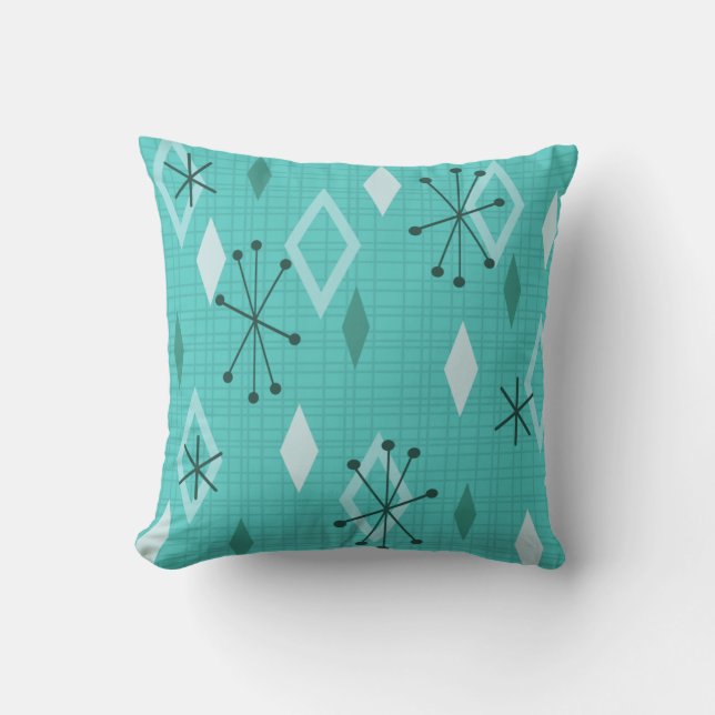 Mid Century Modern Diamonds Aquamarine Cushion (Front)