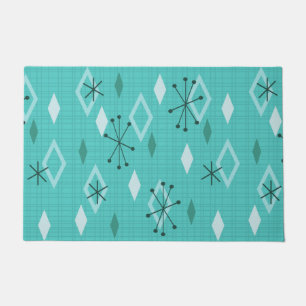 Mid Century Modern Diamonds Aquamarine Doormat