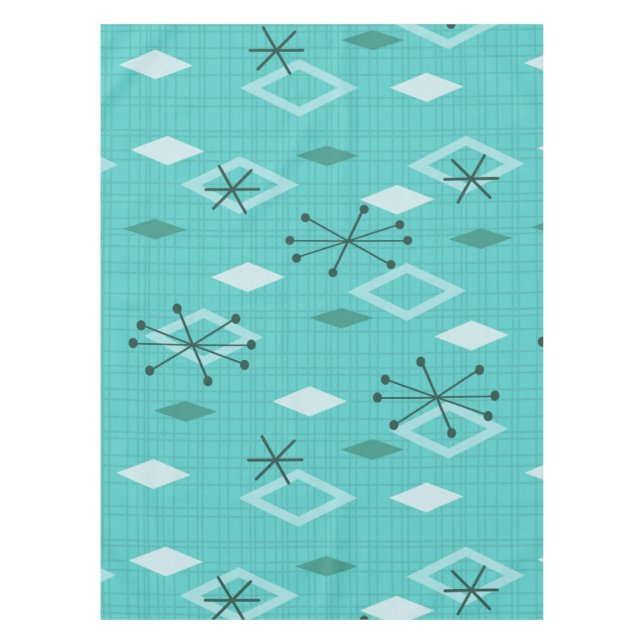 Mid Century Modern Diamonds Aquamarine Tablecloth (Front)