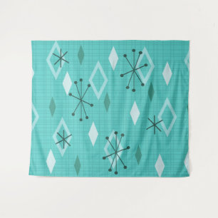 Mid Century Modern Diamonds Aquamarine Tapestry