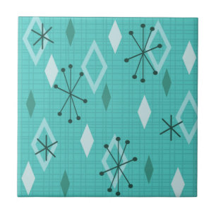 Mid Century Modern Diamonds Aquamarine Tile