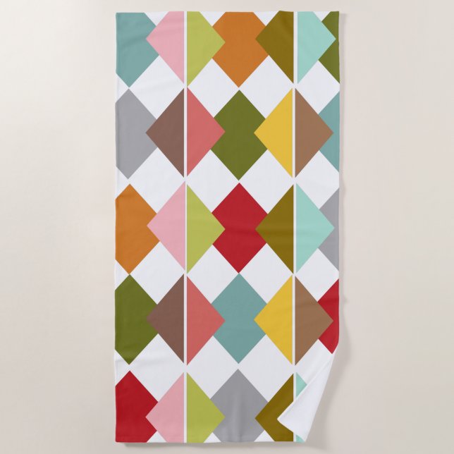 Mid-Century Modern Diamonds Beach Towel (Front)