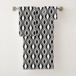 Mid-Century Modern Diamonds, Black, White and Grey Bath Towel Set