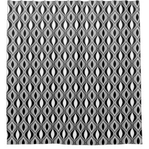 Mid-Century Modern Diamonds, Black, White and Grey Shower Curtain