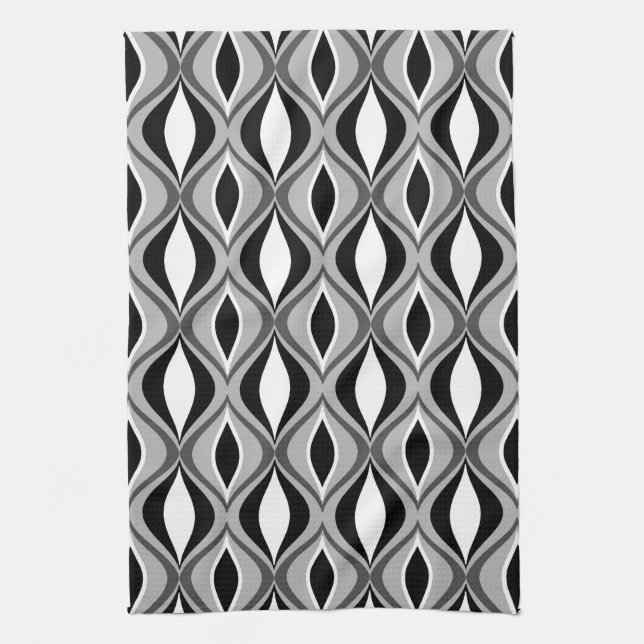 Mid-Century Modern Diamonds, Black, White and Grey Tea Towel (Vertical)