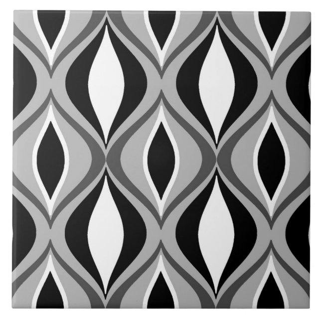 Mid-Century Modern Diamonds, Black, White and Grey Tile (Front)