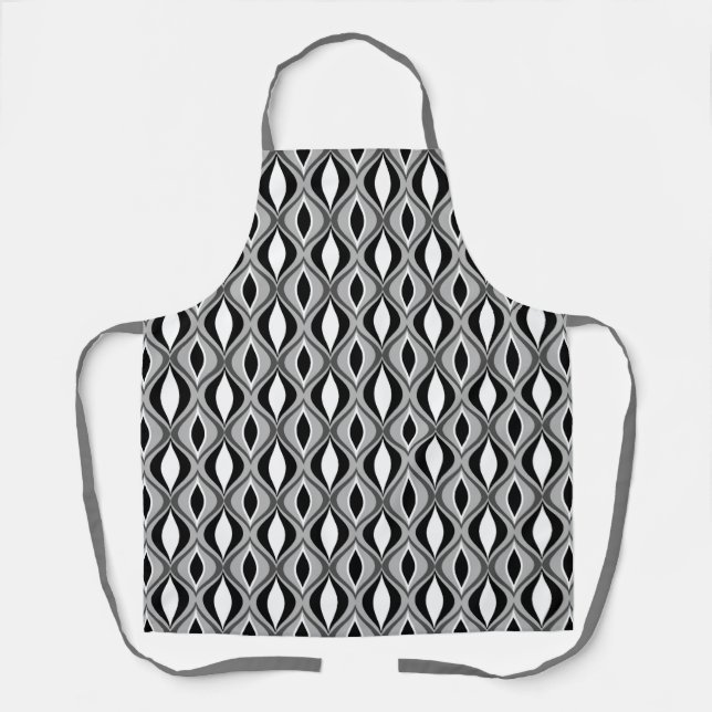 Mid-Century Modern Diamonds,  Black, White & Grey Apron (Front)