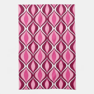 Mid-Century Modern Diamonds, Burgundy & Pink Tea Towel