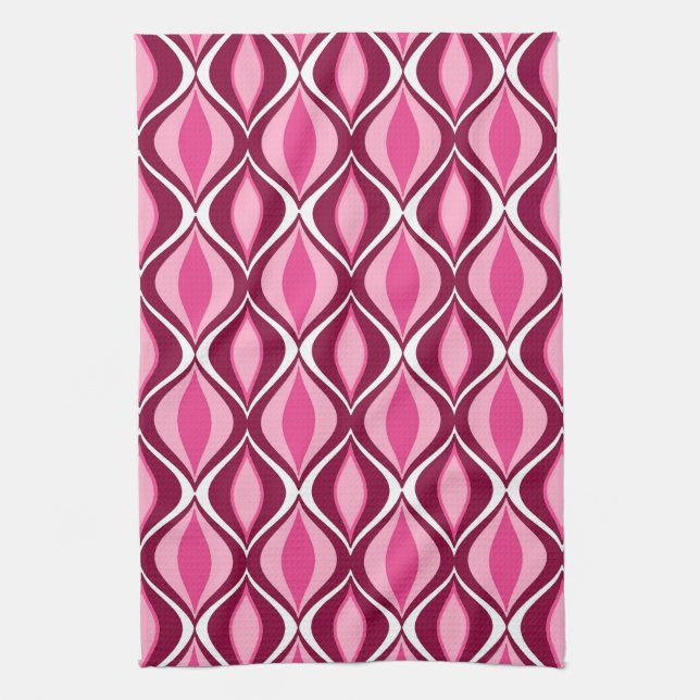 Mid-Century Modern Diamonds, Burgundy & Pink Tea Towel (Vertical)