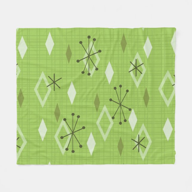 Mid Century Modern Diamonds Chartreuse Fleece Blanket (Front (Horizontal))