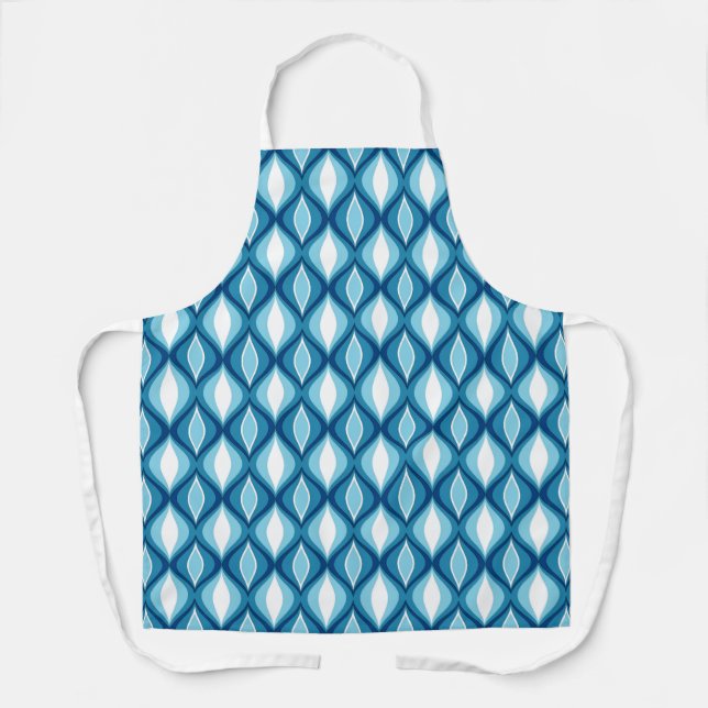 Mid-Century Modern Diamonds, Denim Blues Apron (Front)