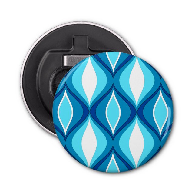 Mid-Century Modern Diamonds, Denim Blues Bottle Opener (Front)