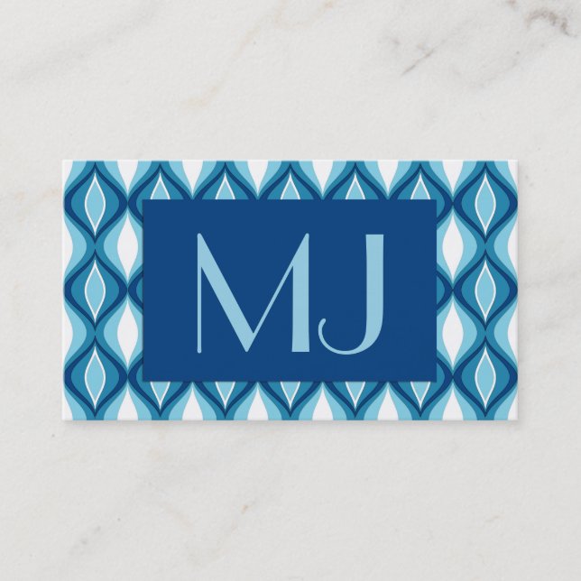 Mid-Century Modern Diamonds, Denim Blues Business Card (Front)