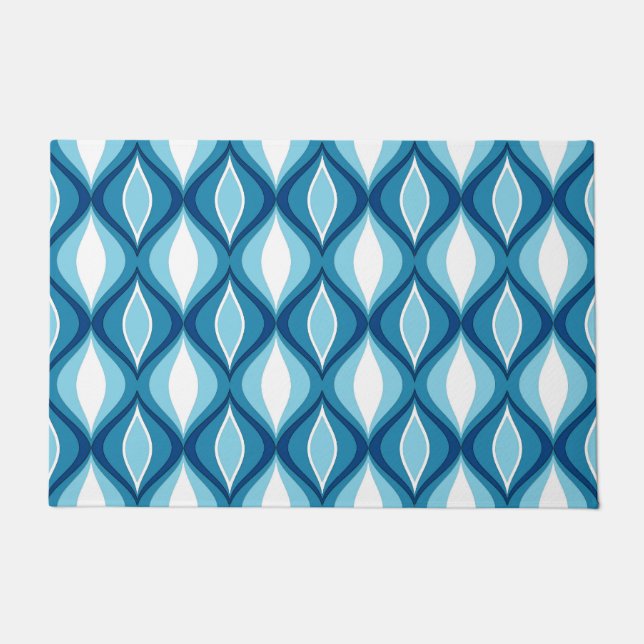 Mid-Century Modern Diamonds, Denim Blues Doormat (Front)