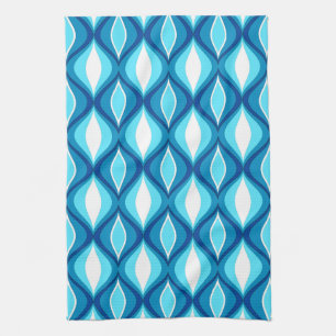 Mid-Century Modern Diamonds, Denim Blues Tea Towel