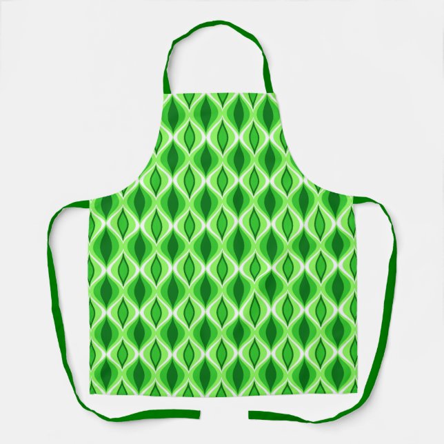 Mid-Century Modern Diamonds,  Emerald & Lime Green Apron (Front)
