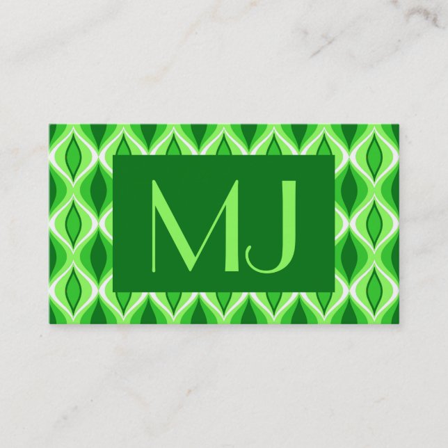 Mid-Century Modern Diamonds, Emerald & Lime Green Business Card (Front)