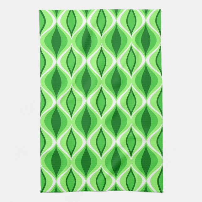 Mid-Century Modern Diamonds, Emerald & Lime Green Tea Towel (Vertical)