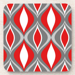 Mid-Century Modern Diamonds, Grey / Grey & Red Coaster
