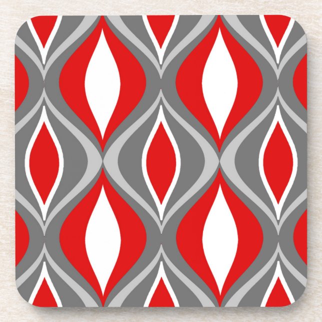Mid-Century Modern Diamonds, Grey / Grey & Red Coaster (Front)