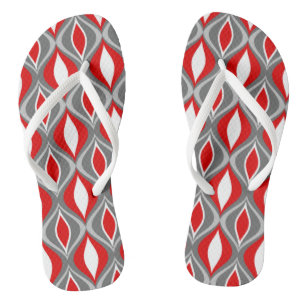 Mid-Century Modern Diamonds, Grey / Grey & Red Flip Flops