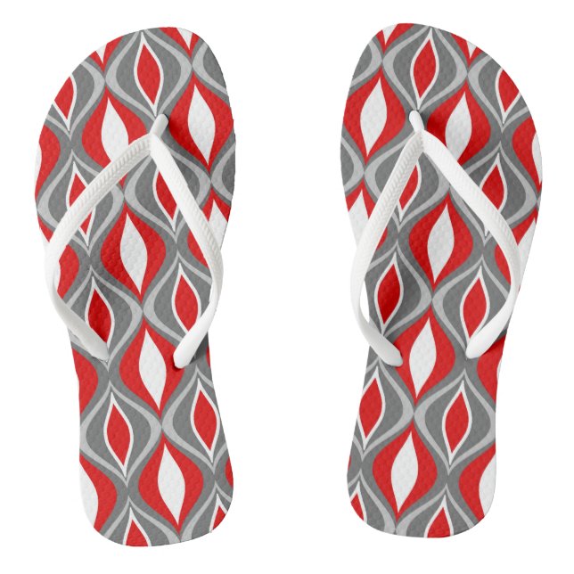 Mid-Century Modern Diamonds, Grey / Grey & Red Flip Flops (Footbed)