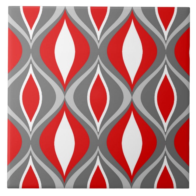 Mid-Century Modern Diamonds, Grey / Grey & Red Tile (Front)