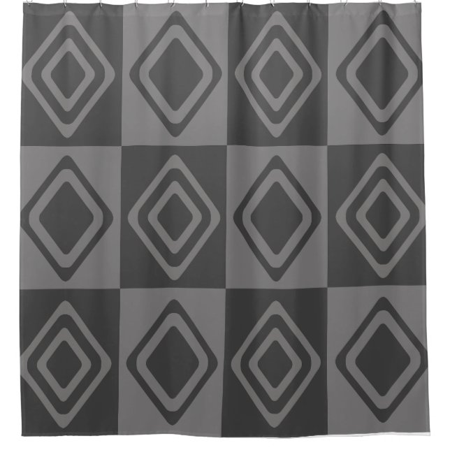 Mid Century Modern Diamonds Grey Shower Curtain (Front)