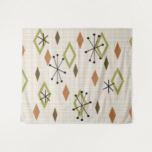 Mid Century Modern Diamonds Nature Earth Tones Tapestry