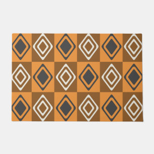 Mid Century Modern Diamonds Orange Brown Doormat
