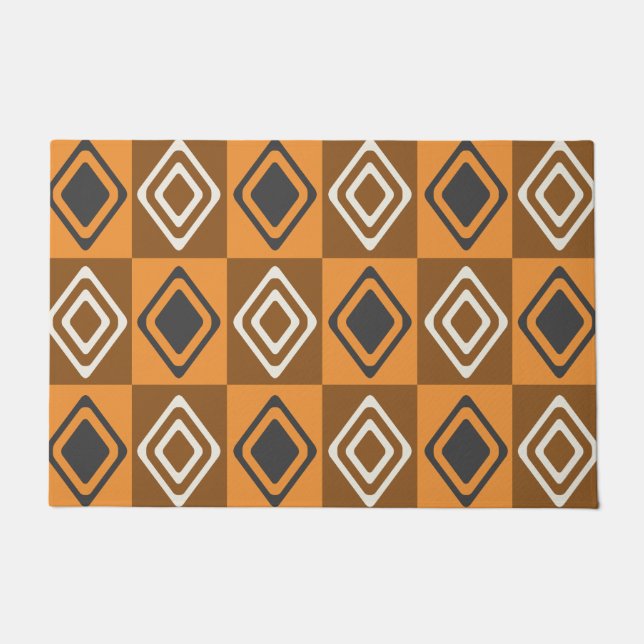 Mid Century Modern Diamonds Orange Brown Doormat (Front)