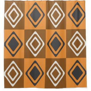 Mid Century Modern Diamonds Orange Brown Shower Curtain