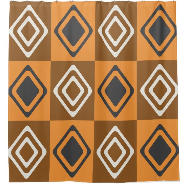 Mid Century Modern Diamonds Orange Brown Shower Curtain (Front)