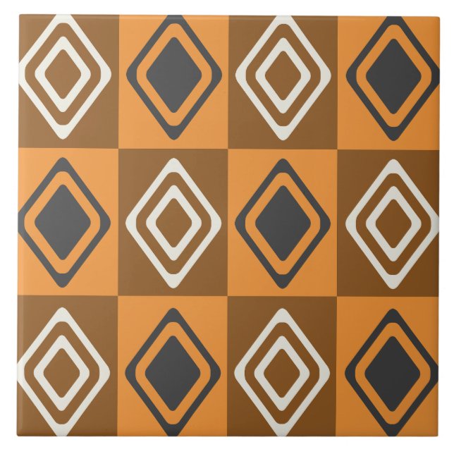 Mid Century Modern Diamonds Orange Brown Tile (Front)