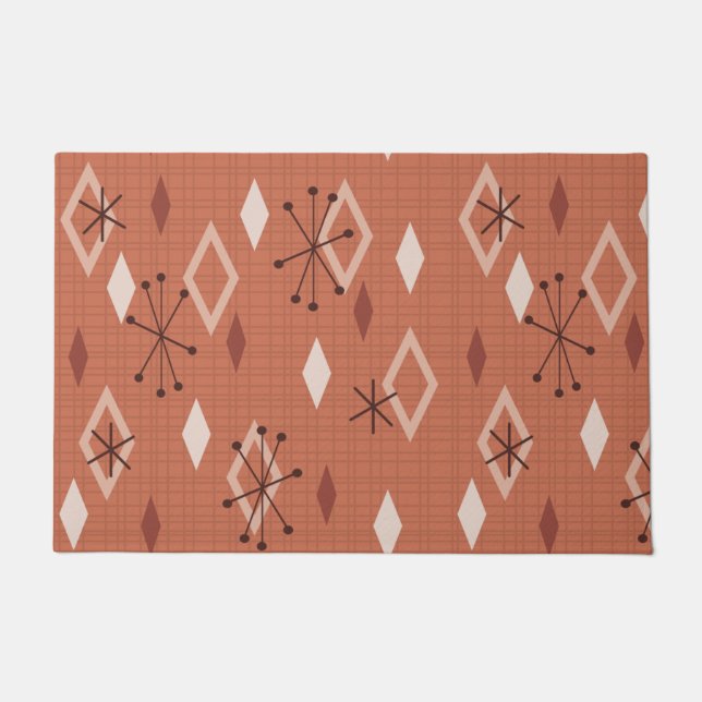 Mid Century Modern Diamonds Orange Doormat (Front)