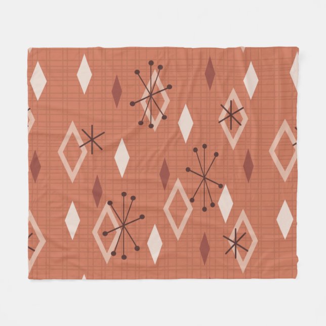 Mid Century Modern Diamonds Orange Fleece Blanket (Front (Horizontal))