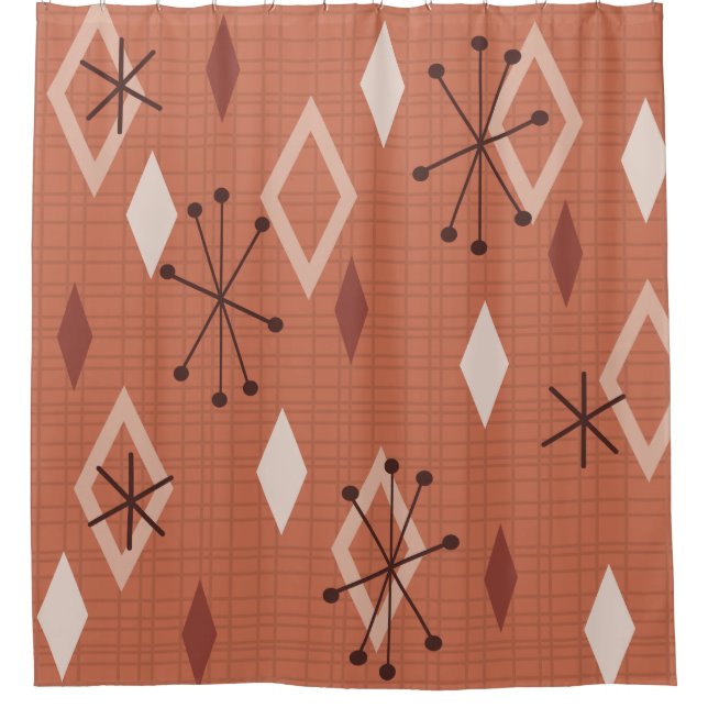 Mid Century Modern Diamonds Orange Shower Curtain (Front)