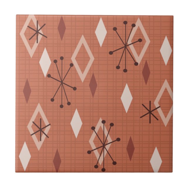 Mid Century Modern Diamonds Orange Tile (Front)