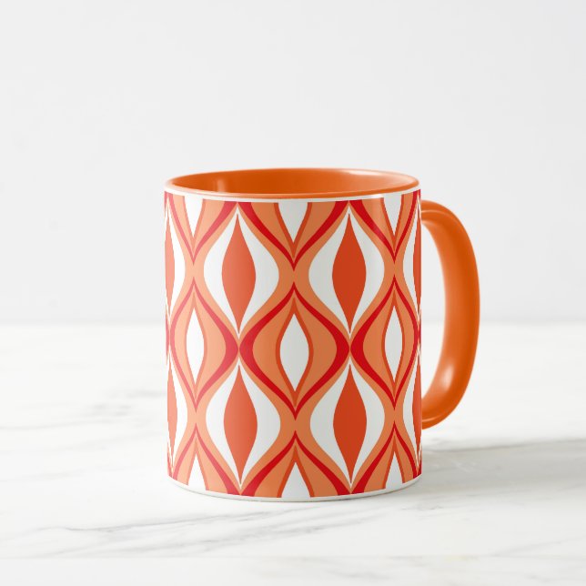 Mid-Century Modern Diamonds, Orange & White Mug (Front Right)