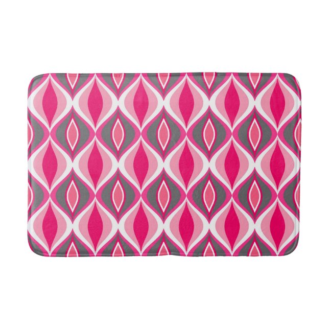 Mid-Century Modern Diamonds, Pink, Fuchsia & Grey  Bath Mat (Front)