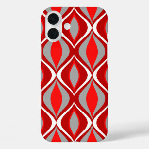 Mid-Century Modern Diamonds, Red & Grey / Grey iPhone 16 Plus Case