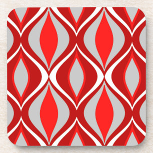Mid-Century Modern Diamonds, Red & Grey / Grey Coaster