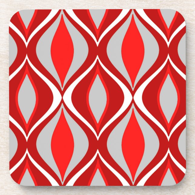 Mid-Century Modern Diamonds, Red & Grey / Grey Coaster (Front)