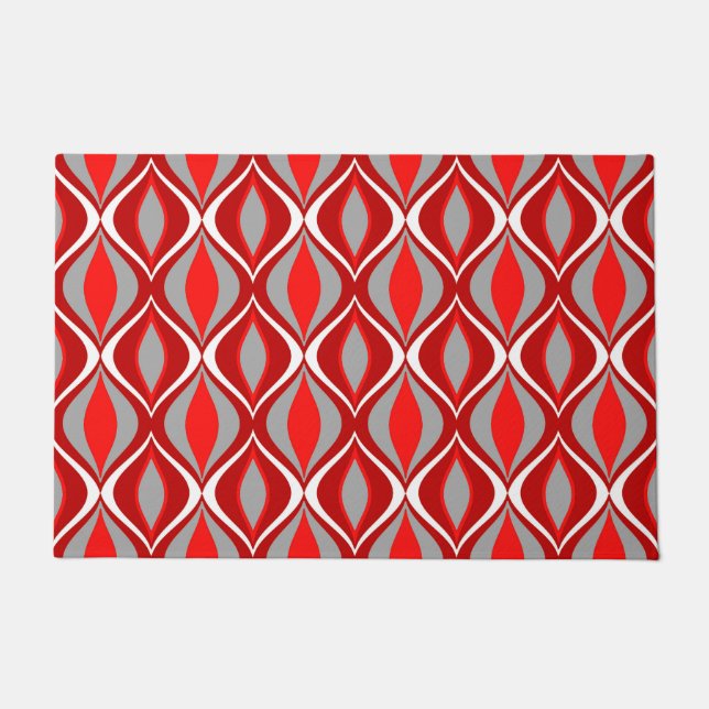 Mid-Century Modern Diamonds, Red & Grey / Grey Doormat (Front)