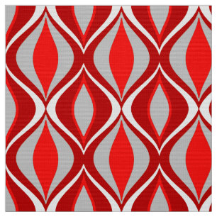 Mid-Century Modern Diamonds, Red & Grey / Grey Fabric