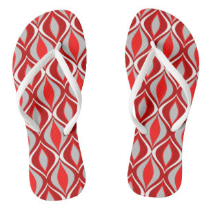 Mid-Century Modern Diamonds, Red & Grey / Grey Flip Flops