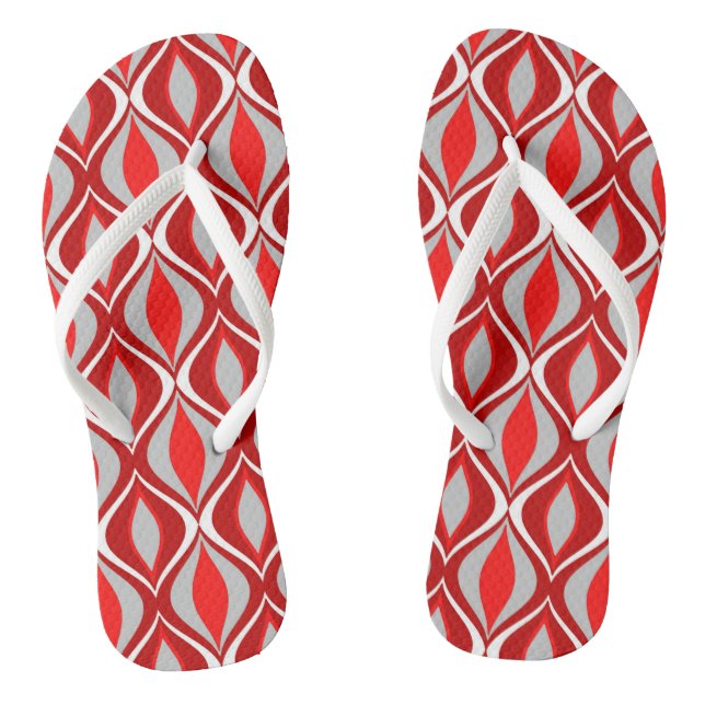 Mid-Century Modern Diamonds, Red & Grey / Grey Flip Flops (Footbed)