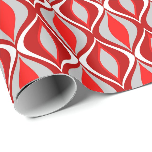 Mid-Century Modern Diamonds, Red & Grey / Grey Wrapping Paper (Roll Corner)