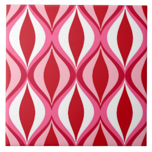 Mid-Century Modern Diamonds, Red, Pink and White Tile