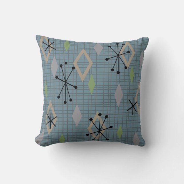 Mid Century Modern Diamonds Slate Grey Blue Cushion (Front)